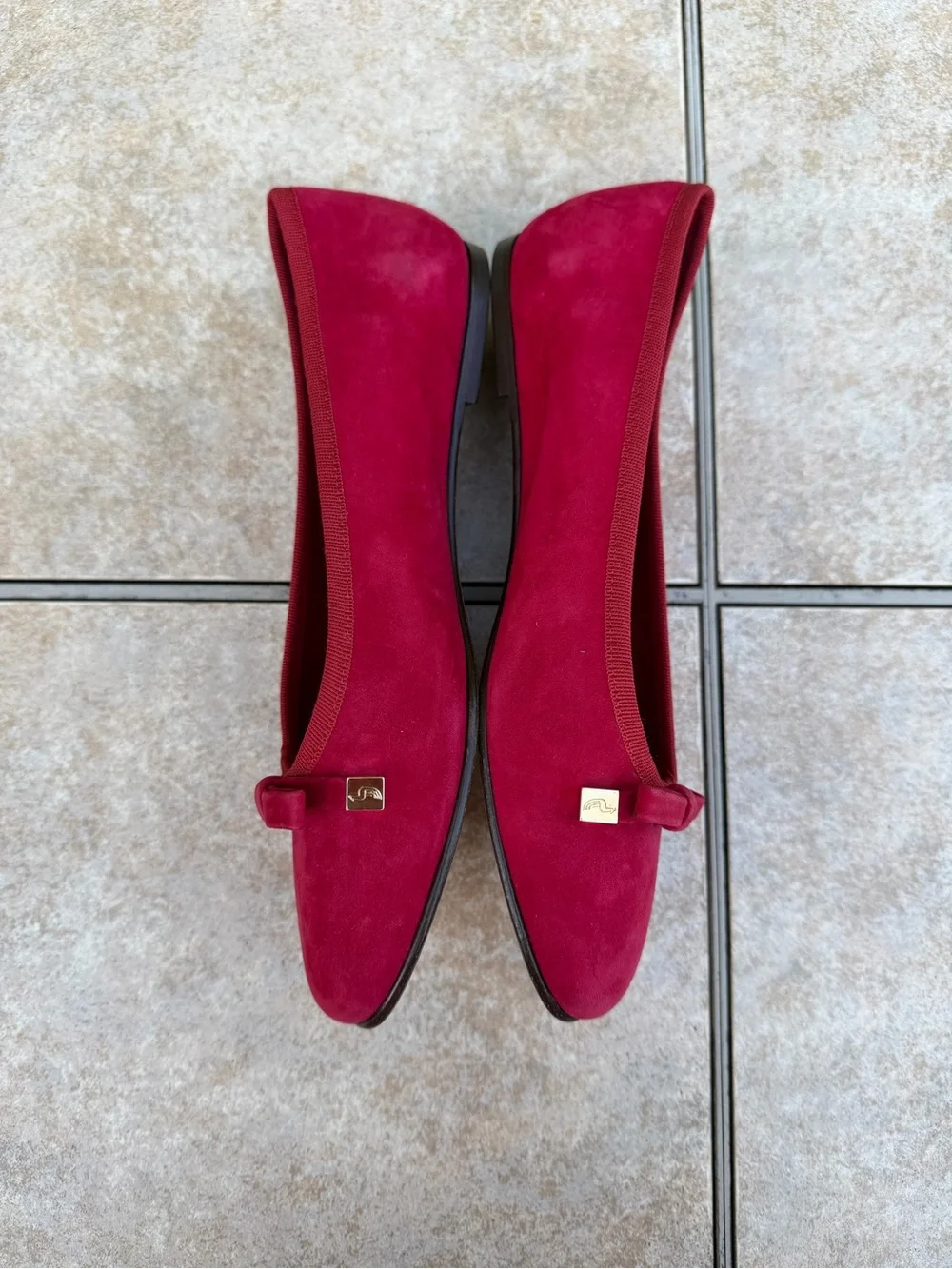 Paola Zuin Audrey Bow Ballet Flats in Bordeaux Red Suede